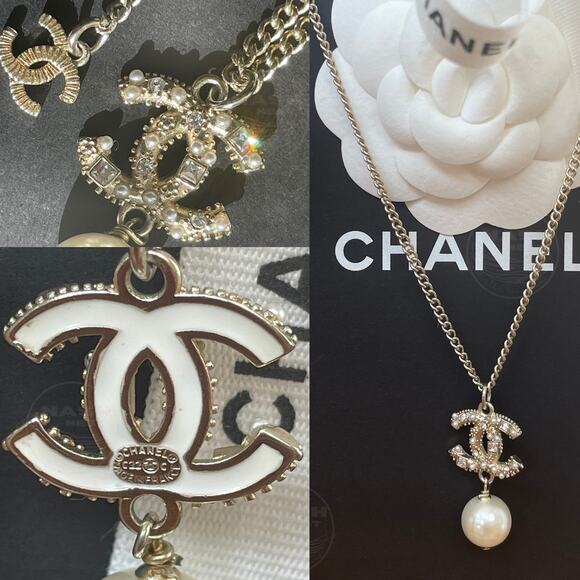 CHANEL Pearl, Strass Crystal CC Pendant Necklace | C22V C22C France Rare Limited - Picture 3 of 15